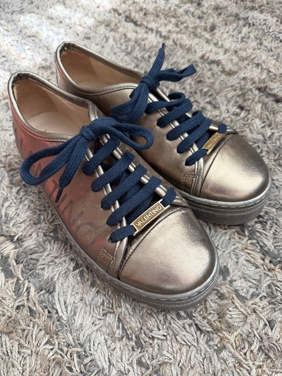 Valentino Shoes - Valentino Metallic Bronze Leather Sneakers with Navy Laces sz 9